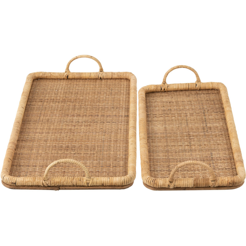 Plateau Rectangulaire avec poignées en Rotin Naturel Métal Cayden (Lot de 2) - 2