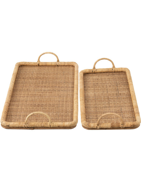Plateau Rectangulaire avec poignées en Rotin Naturel Métal Cayden (Lot de 2) - 2