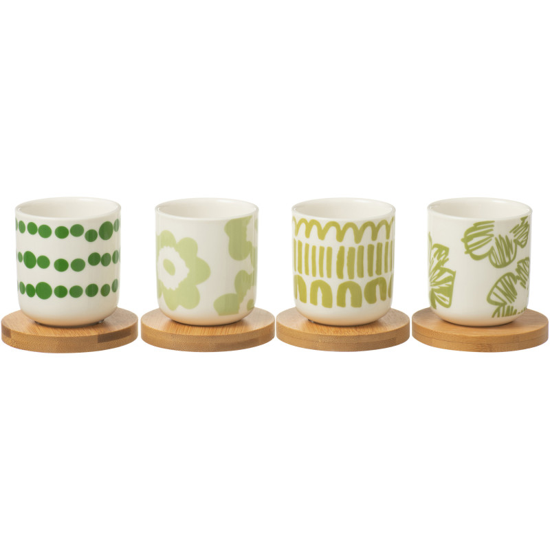 Coffret 4 tasses à café 100 ml en Bambou Naturel Céramique Blanc Vert Candace - 1