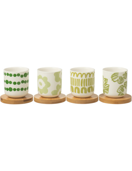 Coffret 4 tasses à café 100 ml en Bambou Naturel Céramique Blanc Vert Candace - 1