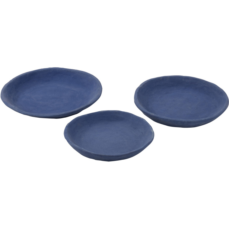 Corbeille déco Rond en Papier mâché Bleu Jilli (Lot de 3) - 1