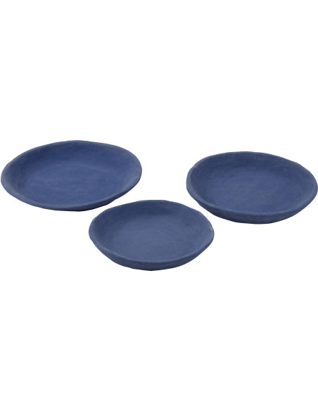 Corbeille déco Rond en Papier mâché Bleu Jilli (Lot de 3) - 1