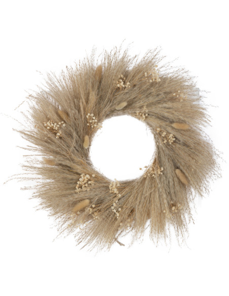 Courronne déco 50 cm en Fleurs séchées et feuilles Naturel Lorena - 1