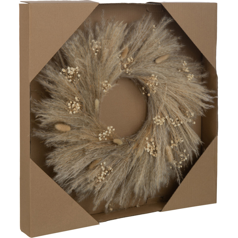 Courronne déco 50 cm en Fleurs séchées et feuilles Naturel Lorena - 2