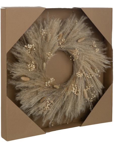 Courronne déco 50 cm en Fleurs séchées et feuilles Naturel Lorena - 2