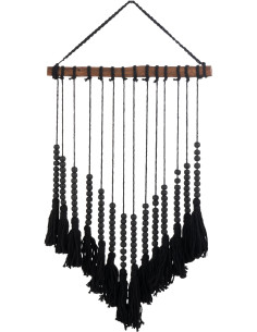 Décoration murale à suspendre Hauteur 75 cm en Coton Noir Bois Marron Karlie - 1