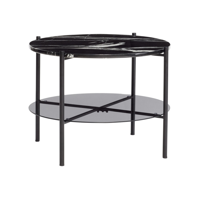 Table basse moderne chic Ronde 65 cm en Marbre Verre Métal Noir Superb - 1