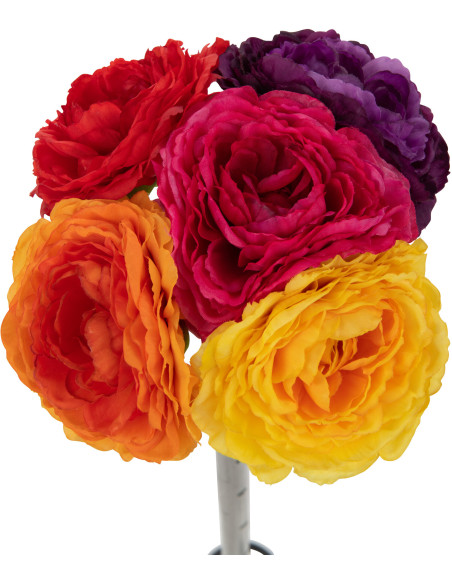 Bouquet Fleurs artificielles Renoncule Hauteur 20 cm en Plastique Jaune Orange Fuchsia Violet Rouge - 2