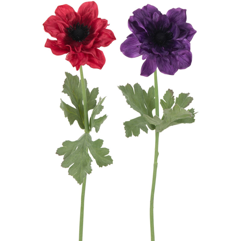 Fleur artificielle Anémone Hauteur 50 cm en Plastique Fuchsia Violet Vert (Lot de 2) - 1