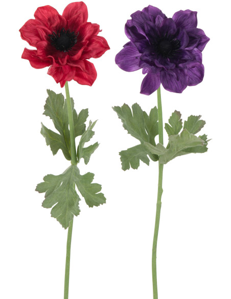 Fleur artificielle Anémone Hauteur 50 cm en Plastique Fuchsia Violet Vert (Lot de 2) - 1