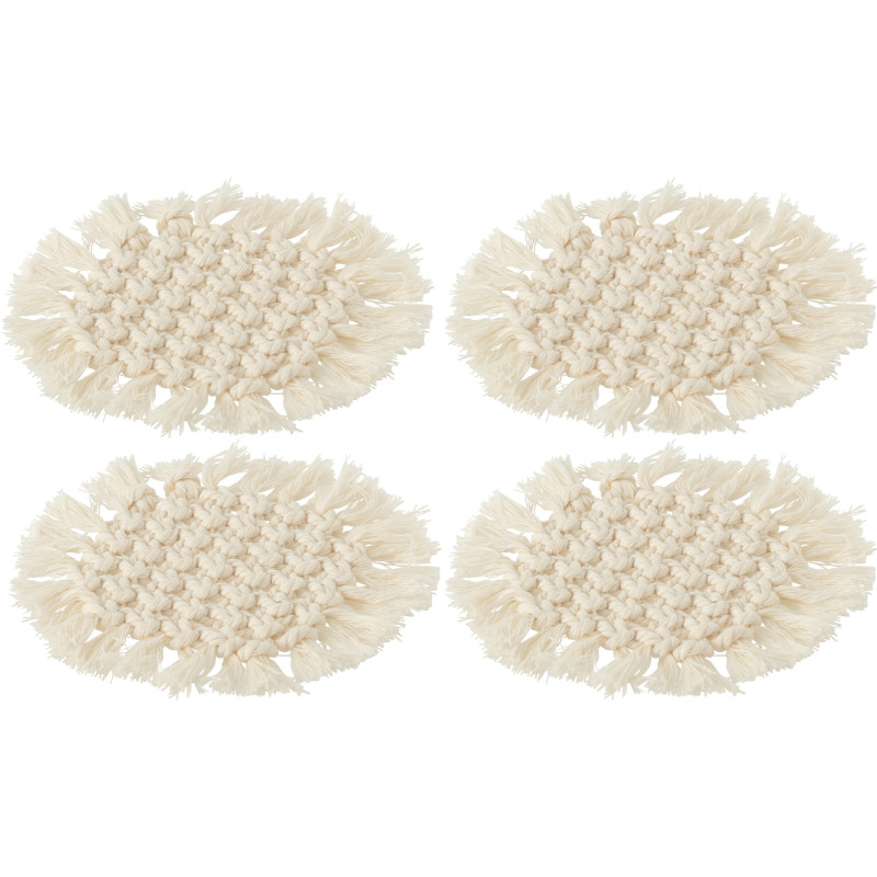 Dessou de verre 15 cm en Macramé Blanc Polyester Laurella (Lot de 4) - 1