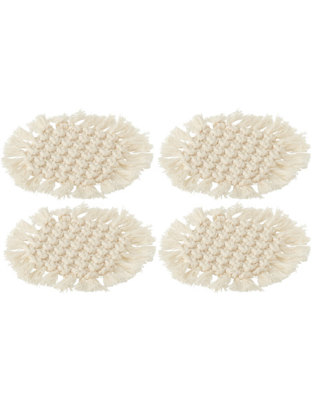 Dessou de verre 15 cm en Macramé Blanc Polyester Laurella (Lot de 4) - 1