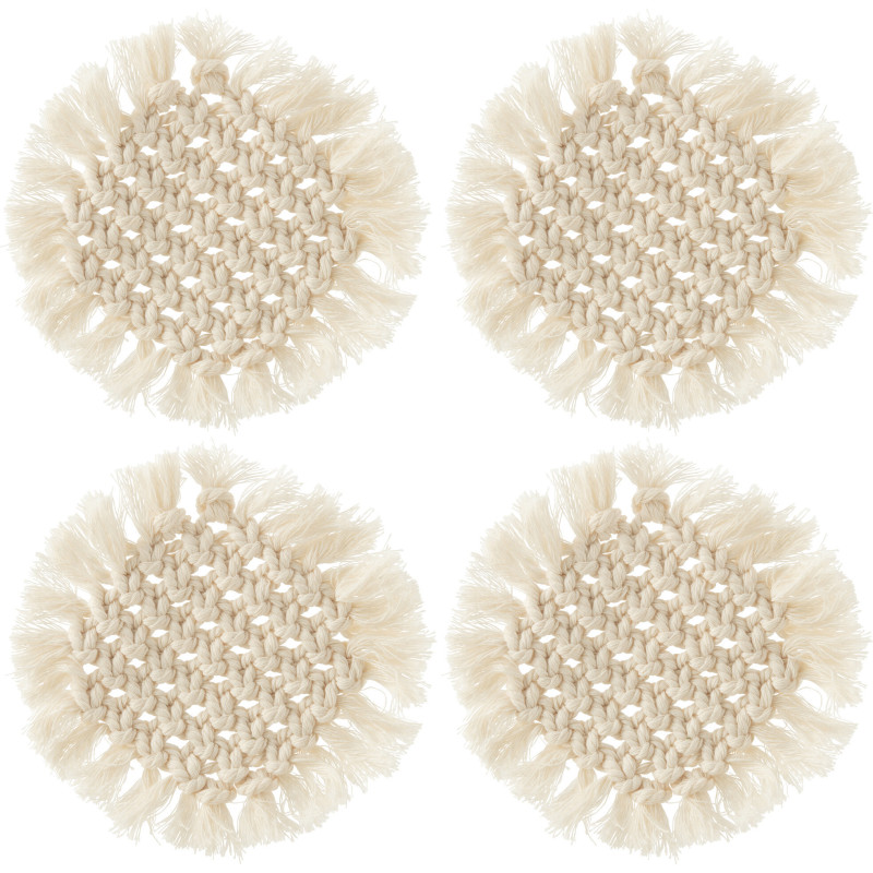 Dessou de verre 15 cm en Macramé Blanc Polyester Laurella (Lot de 4) - 2