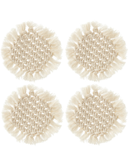 Dessou de verre 15 cm en Macramé Blanc Polyester Laurella (Lot de 4) - 2