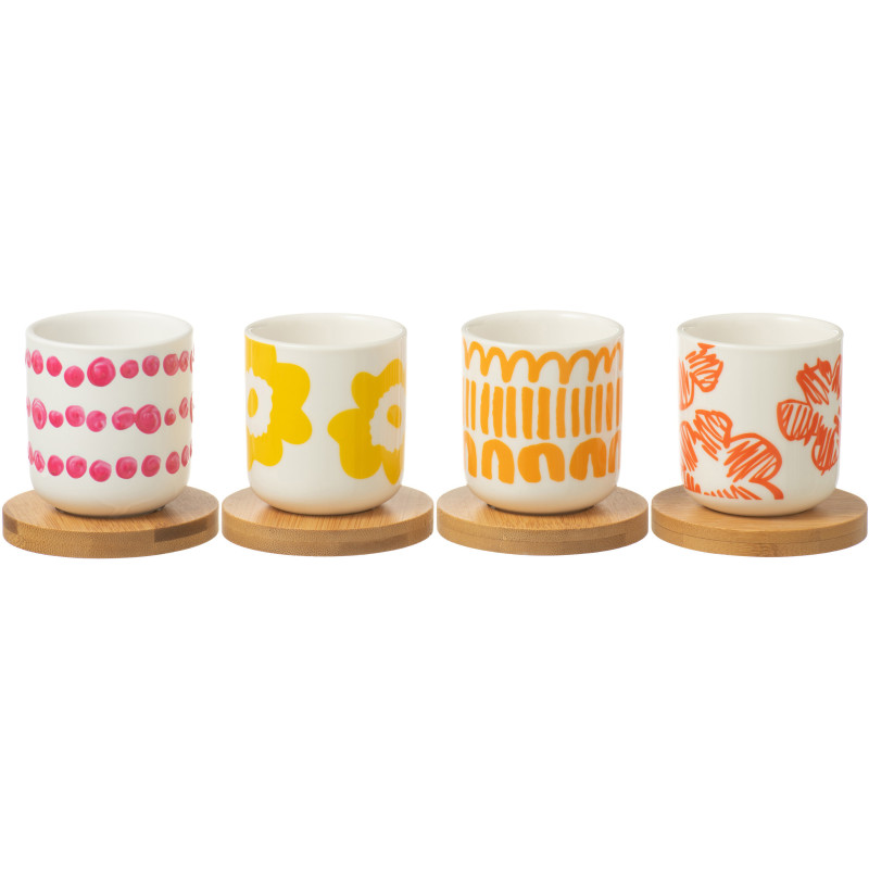 Coffret 4 tasses à café 100 ml en Bambou Naturel Céramique Blanc Orange Jaune Fuchsia Candace - 1