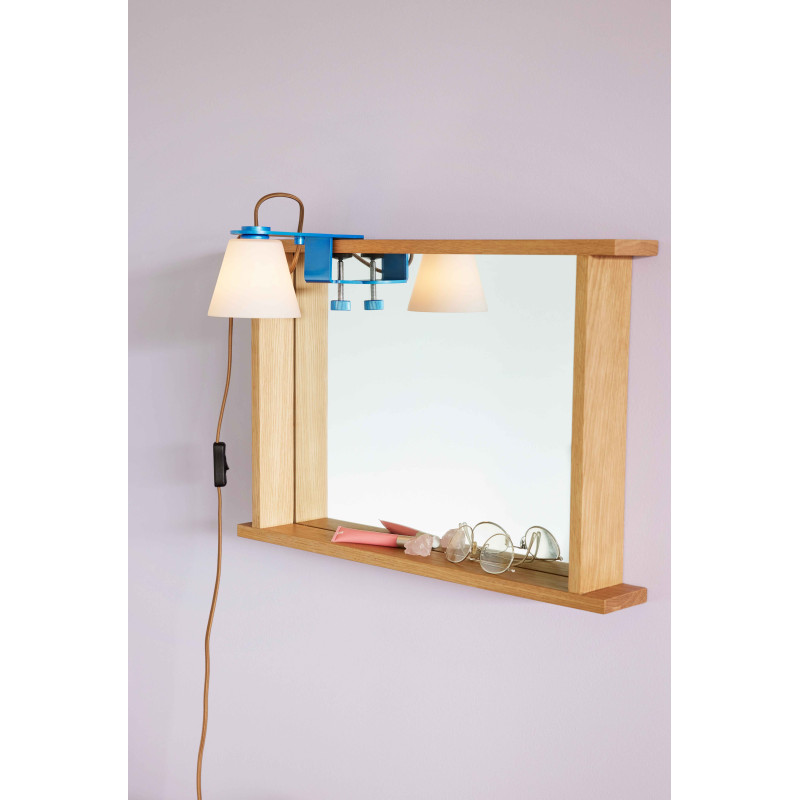 Miroir mural moderne Rectangulaire 2 étagères 40x60 en Bois MDF Naturel Placage chêne Forma - 3