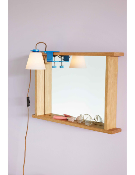 Miroir mural moderne Rectangulaire 2 étagères 40x60 en Bois MDF Naturel Placage chêne Forma - 3