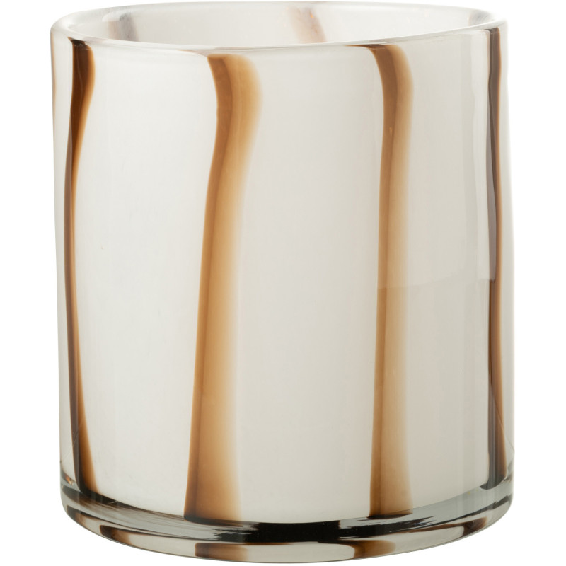 Photophore blanc rayé marron en verre 18 cm - 1