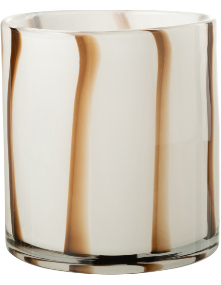 Photophore blanc rayé marron en verre 18 cm - 1