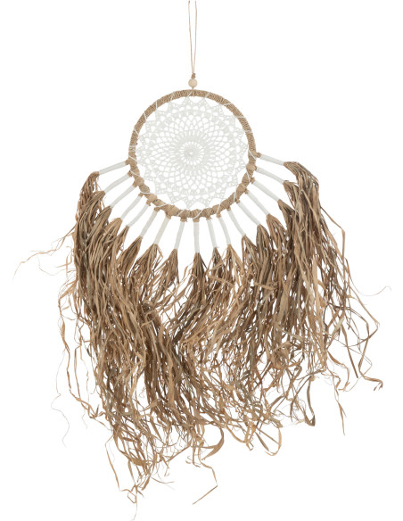 Attrape-rêves Hauteur 65 cm en Raphia Naturel Coton Blanc Cassi J-Line - 1