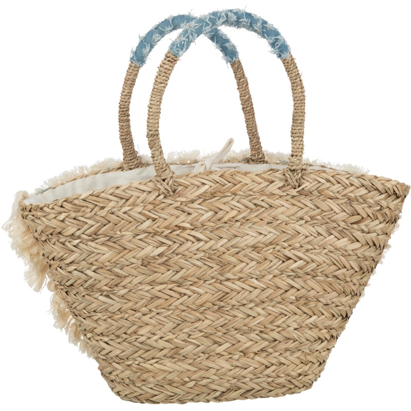 Sac de plage 59 cm en Jonc de mer Naturel Denim Bleu Motif fleurs Ynes - 2