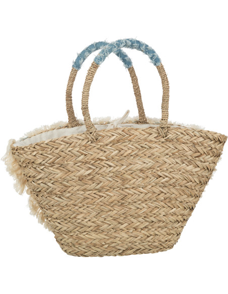 Sac de plage 59 cm en Jonc de mer Naturel Denim Bleu Motif fleurs Ynes - 2