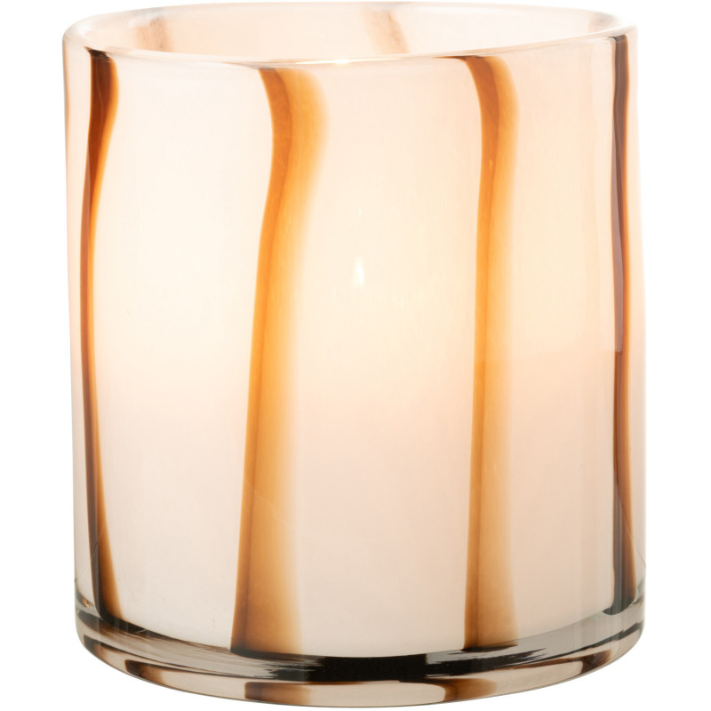 Photophore blanc rayé marron en verre 18 cm - 3