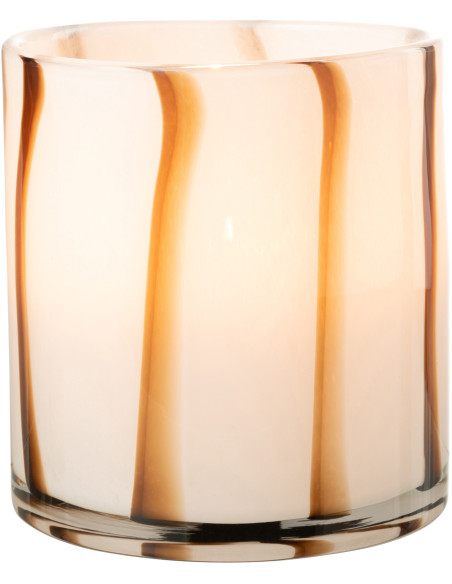 Photophore blanc rayé marron en verre 18 cm - 3