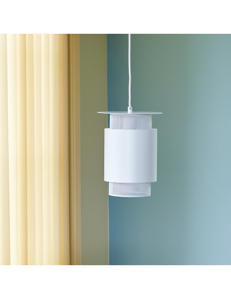 Petite Suspension moderne cylindrique Diamètre 20 cm en Métal Blanc Edge - 3