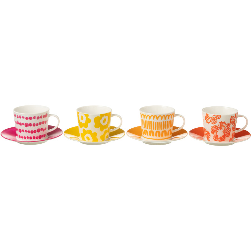 Coffret 4 tasses à thé 220 ml en Céramique Blanc Orange Jaune Fuchsia Candace - 1