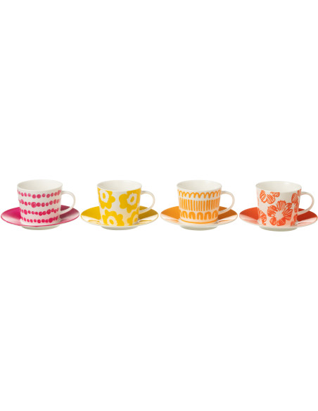 Coffret 4 tasses à thé 220 ml en Céramique Blanc Orange Jaune Fuchsia Candace - 1