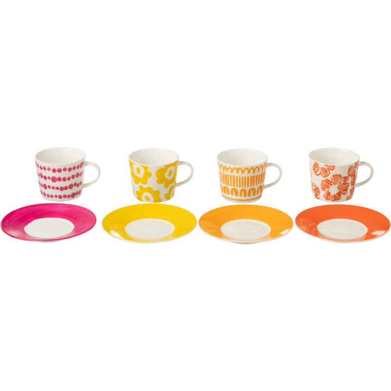 Coffret 4 tasses à thé 220 ml en Céramique Blanc Orange Jaune Fuchsia Candace - 2