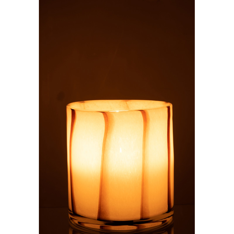 Photophore blanc rayé marron en verre 18 cm - 4