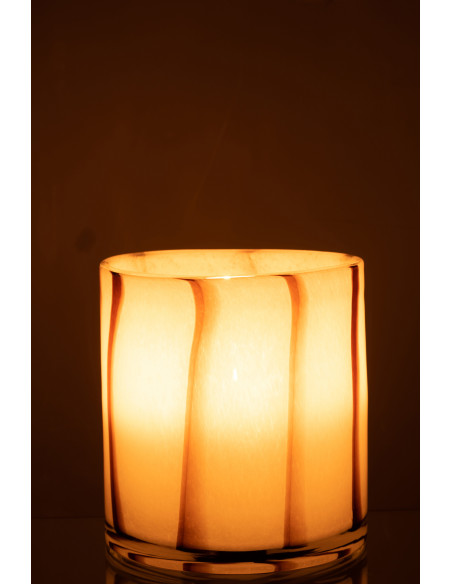 Photophore blanc rayé marron en verre 18 cm - 4