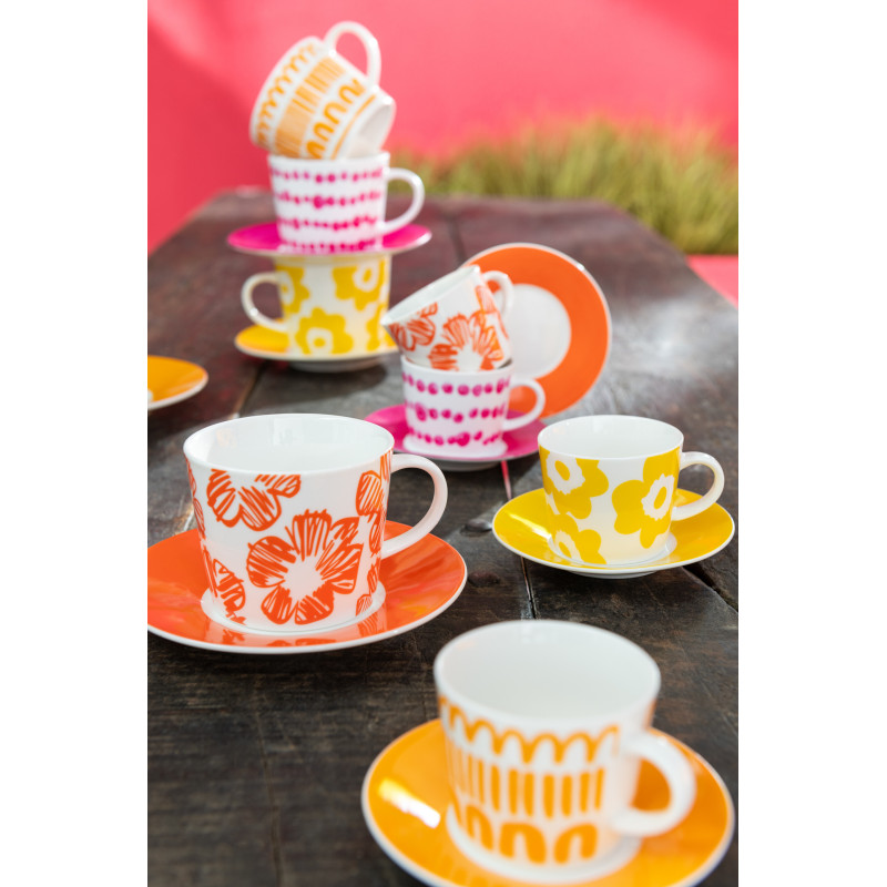 Coffret 4 tasses à thé 220 ml en Céramique Blanc Orange Jaune Fuchsia Candace - 3