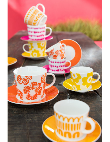 Coffret 4 tasses à thé 220 ml en Céramique Blanc Orange Jaune Fuchsia Candace - 3