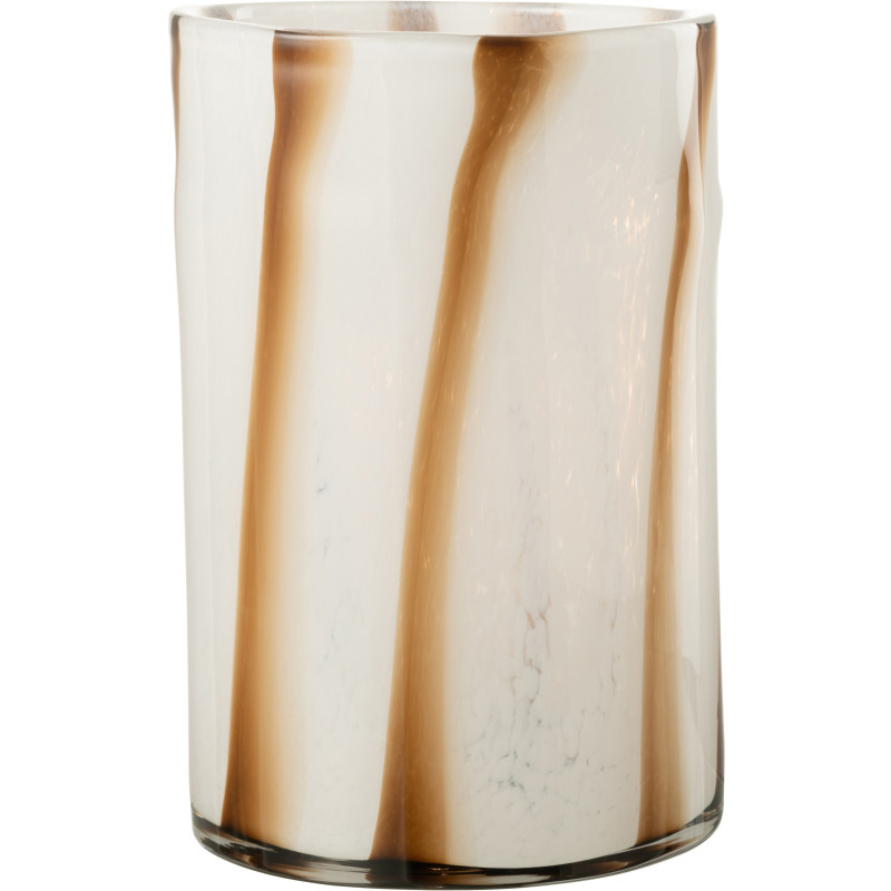 Vase large blanc rayé marron en verre 29 cm - 1