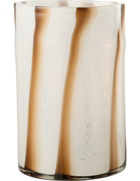Vase large blanc rayé marron en verre 29 cm - 1