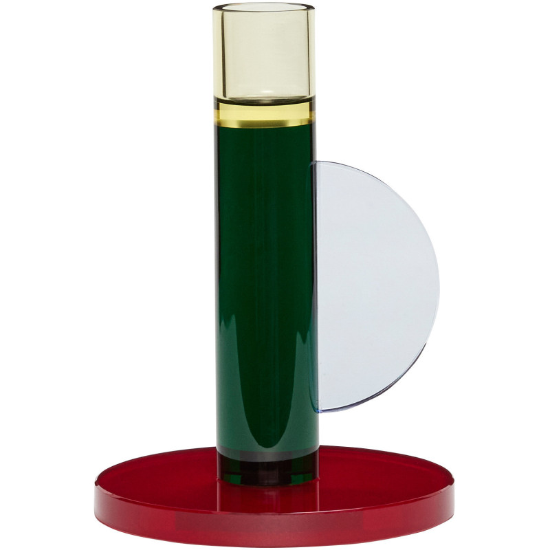 Bougeoir vintage Hauteur 14 cm en Verre Vert foncé Rouge Jaune Astro - 1