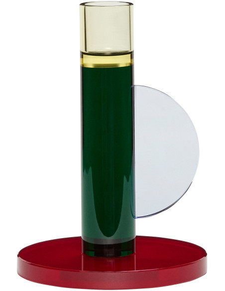Bougeoir vintage Hauteur 14 cm en Verre Vert foncé Rouge Jaune Astro - 1