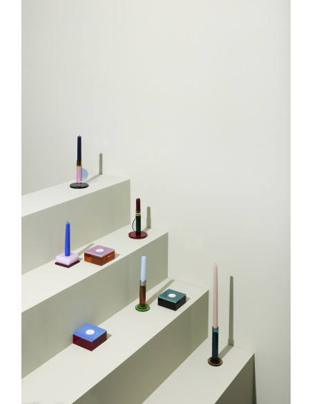 Bougeoir vintage Hauteur 14 cm en Verre Vert foncé Rouge Jaune Astro - 2