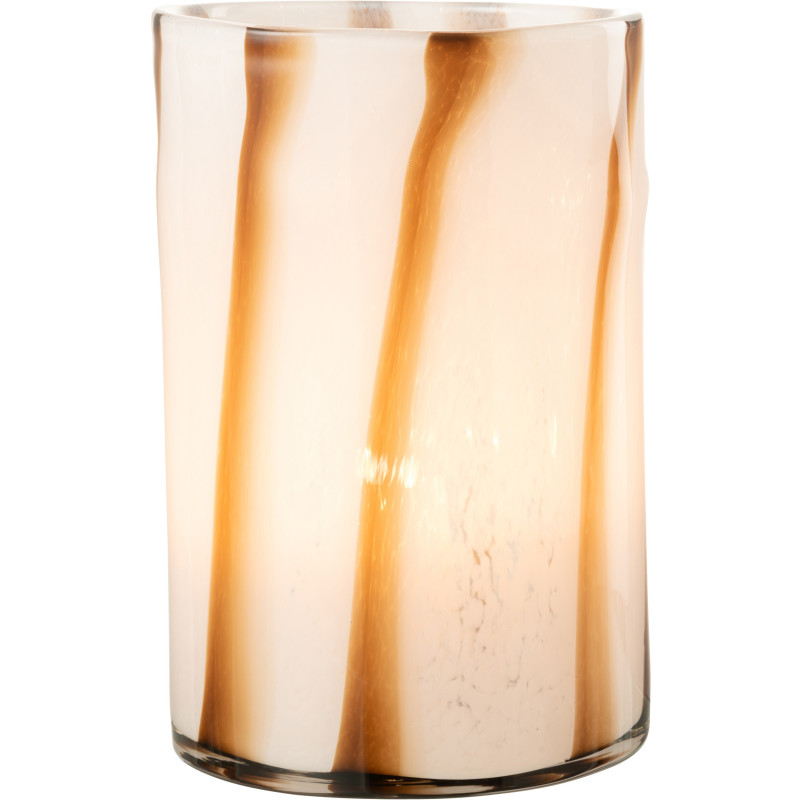 Vase large blanc rayé marron en verre 29 cm - 3