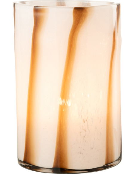 Vase large blanc rayé marron en verre 29 cm - 3