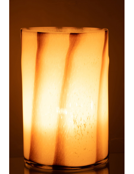 Vase large blanc rayé marron en verre 29 cm - 4