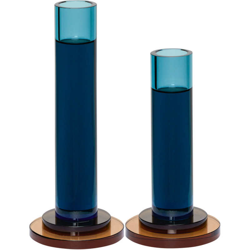 Bougeoir vintage en Verre Bleu Comet (Lot de 2) - 1