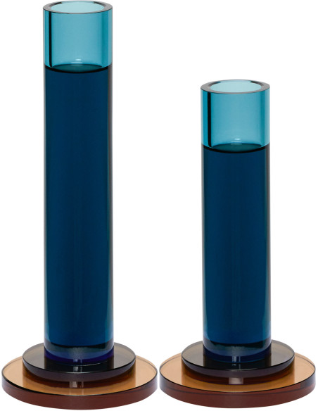 Bougeoir vintage en Verre Bleu Comet (Lot de 2) - 1