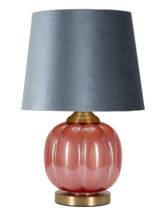 Lampe à poser moderne boule Hauteur 50 cm en Verre Rouge Tissu Bleu Métal Doré Helene 