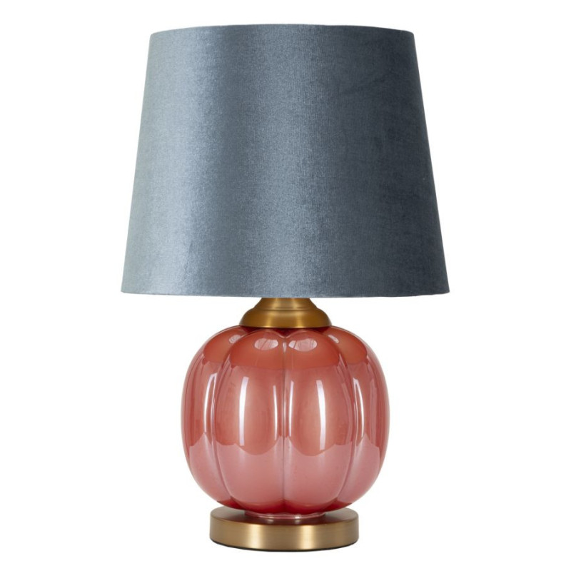 Lampe à poser moderne boule Hauteur 50 cm en Verre Rouge Tissu Bleu Métal Doré Helene 