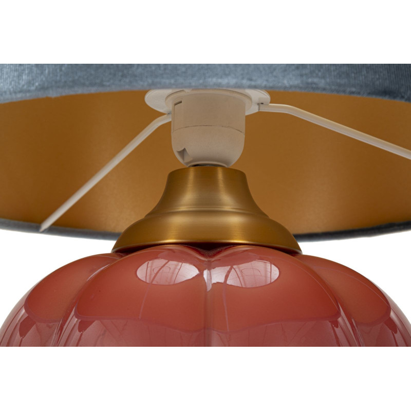 Lampe à poser moderne boule Hauteur 50 cm en Verre Rouge Tissu Bleu Métal Doré Helene 