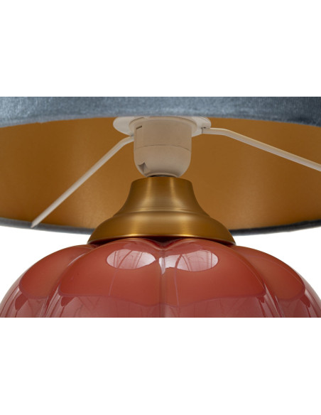 Lampe à poser moderne boule Hauteur 50 cm en Verre Rouge Tissu Bleu Métal Doré Helene 